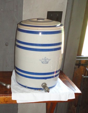 blue and white water cooler