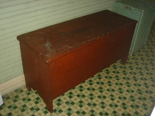 early pine blanket box in original red