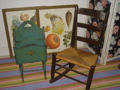 great vegetable prints, ladder back rocker